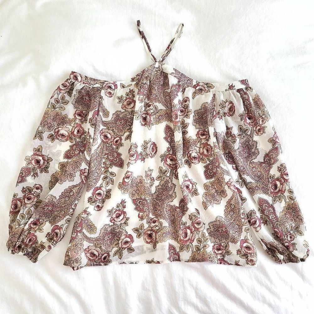 WAYF Nordstrom Liberty Cold Shoulder Floral Print Blouse Womens Small Multicolor